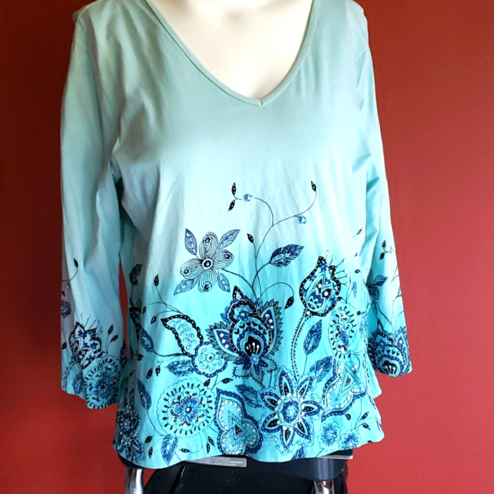 Beaded ombre dip dye knit top